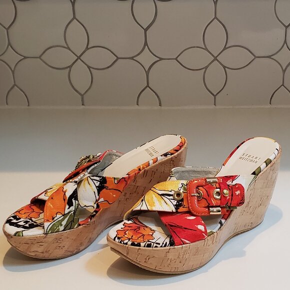 Stuart Weitzman Canvas Floral Print Wedge Sandals Size 6.5 - Picture 12 of 14